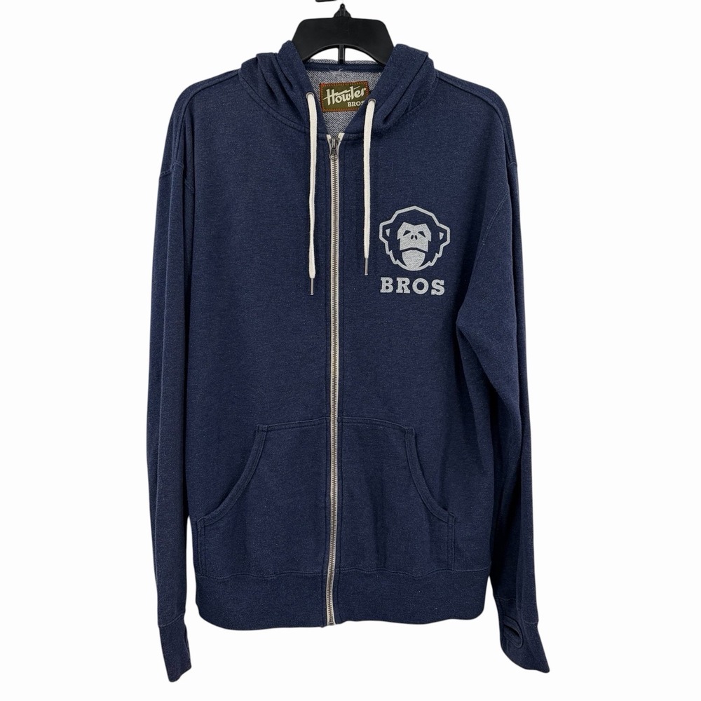 Howler Brothers Hoodie Men's M Blue APE Breast Logo Full Zip Pockets Lightweight